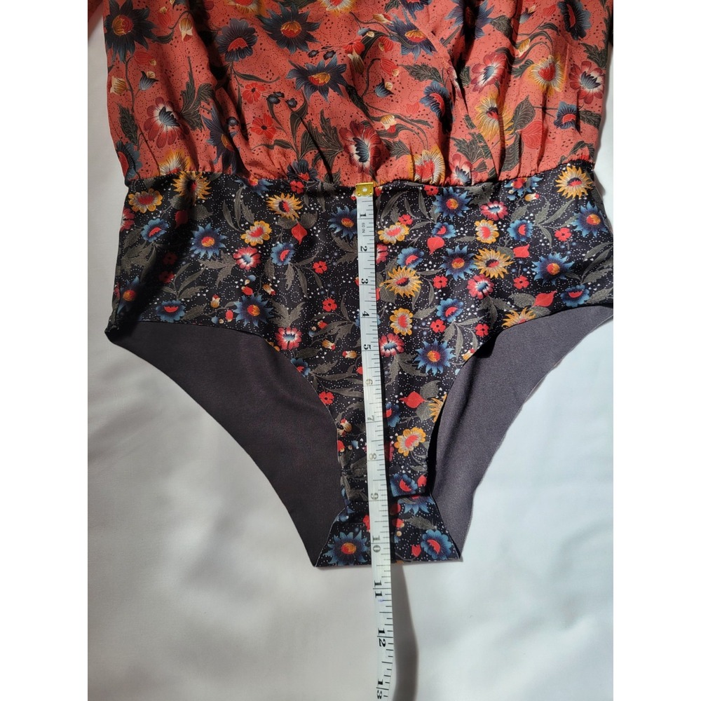 Zara Colorful Floral Ruffle Chiffon Romantic Short Sleeve Bodysuit Sz M - Picture 14 of 15
